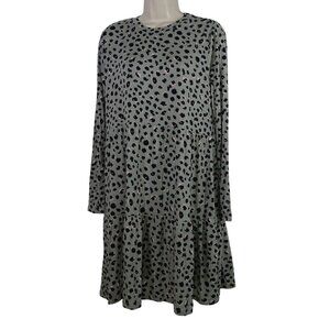 Mudpie Minnie Tiered Dress Women Size S Sage Animal Print Long Sleeve Casual NEW